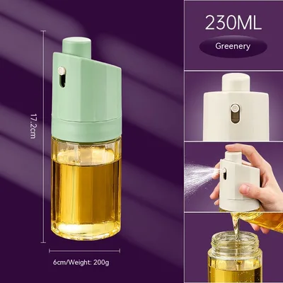 Kitchen Gadget 2 in 1 Glass Oil Bottle Press Oil Dispenser Barbecue Fuel Injector Grass Green Color Box Package - Shop at LoveMi