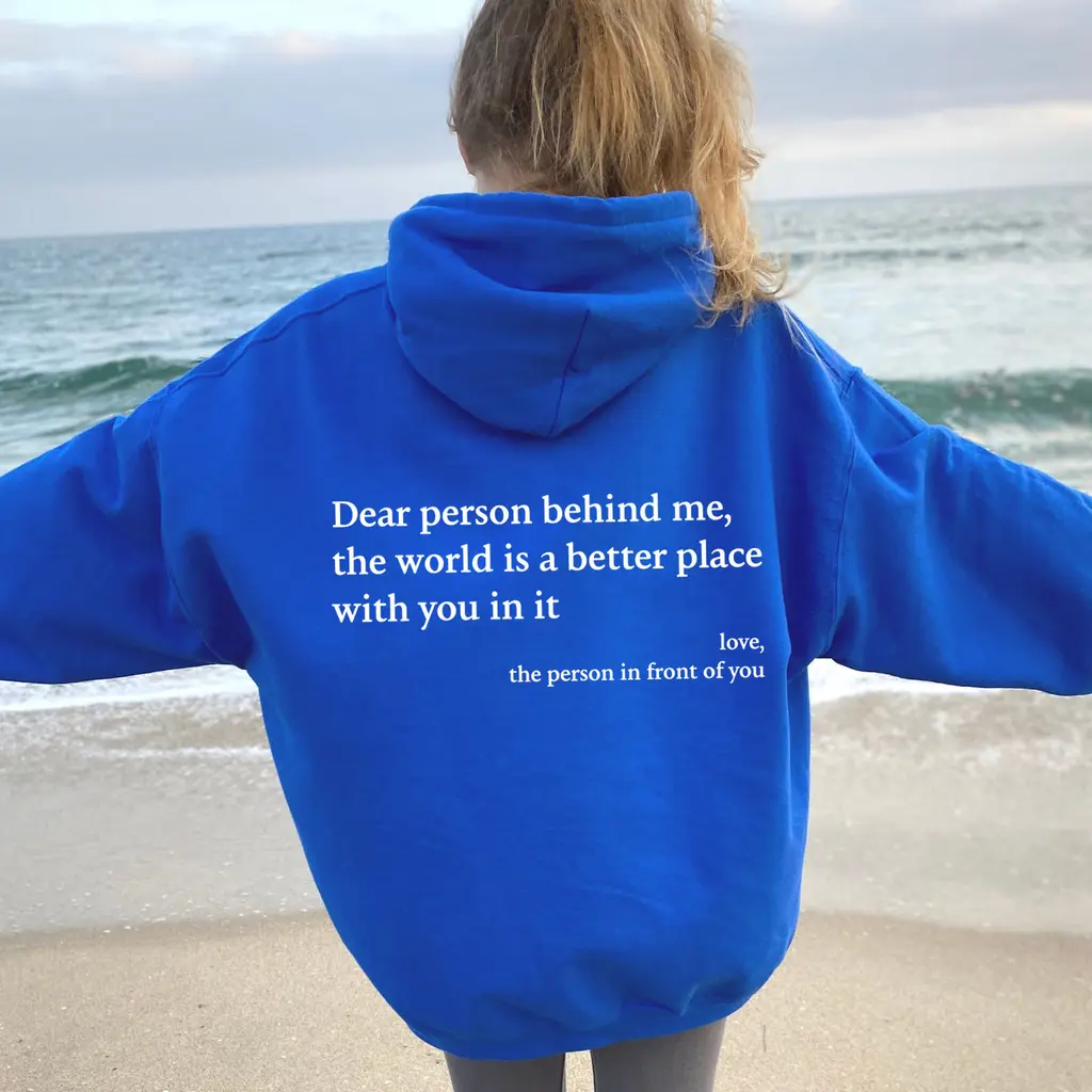 Women's Brushed Hoody Plain Letters - Blue And White Letters