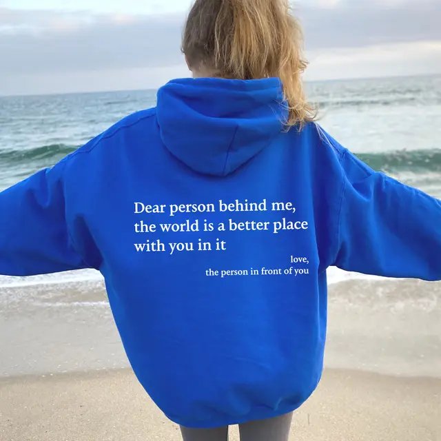 Women's Brushed Hoody Plain Letters Blue And White Letters - Shop at LoveMi