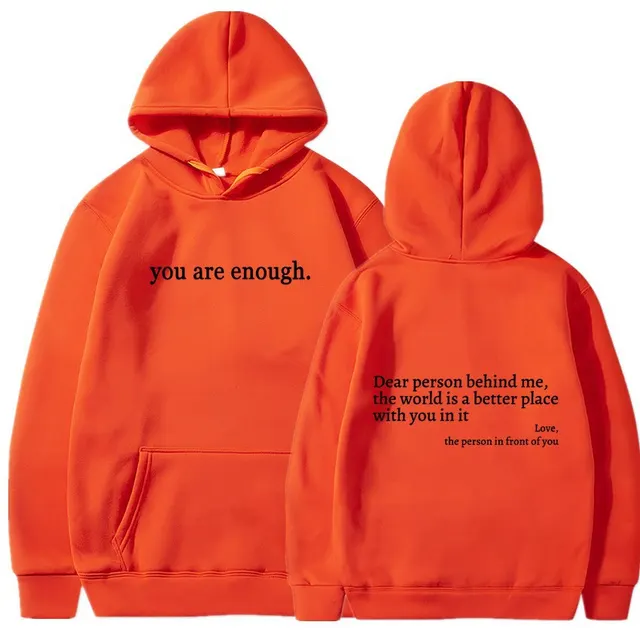 Women's Brushed Hoody Plain Letters Orange Black Text - Shop at LoveMi