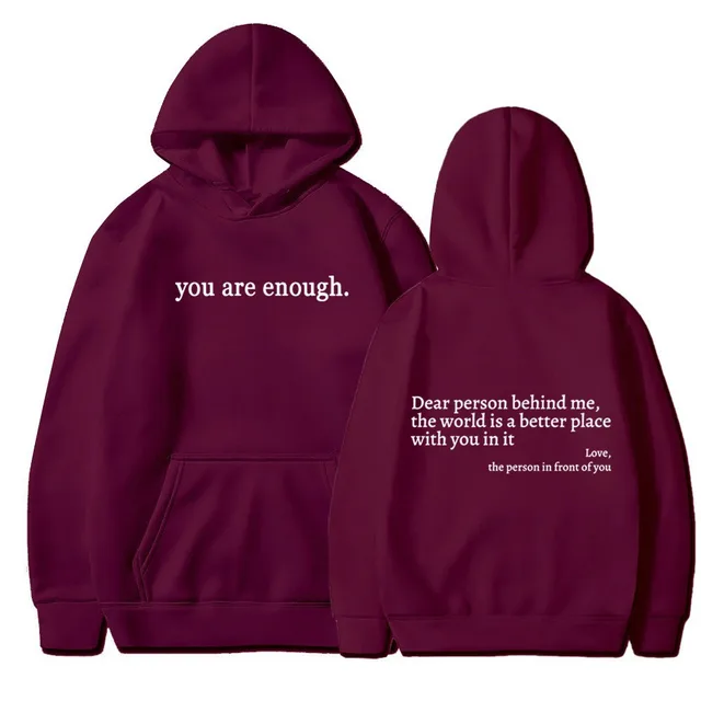 Women's Brushed Hoody Plain Letters Wine Red And White Characters - Shop at LoveMi