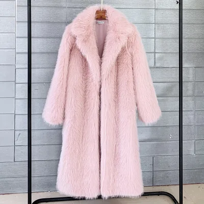 Autumn And Winter Women's Suit Collar Coat Artificial Environmental Fur Pink - Shop at LoveMi