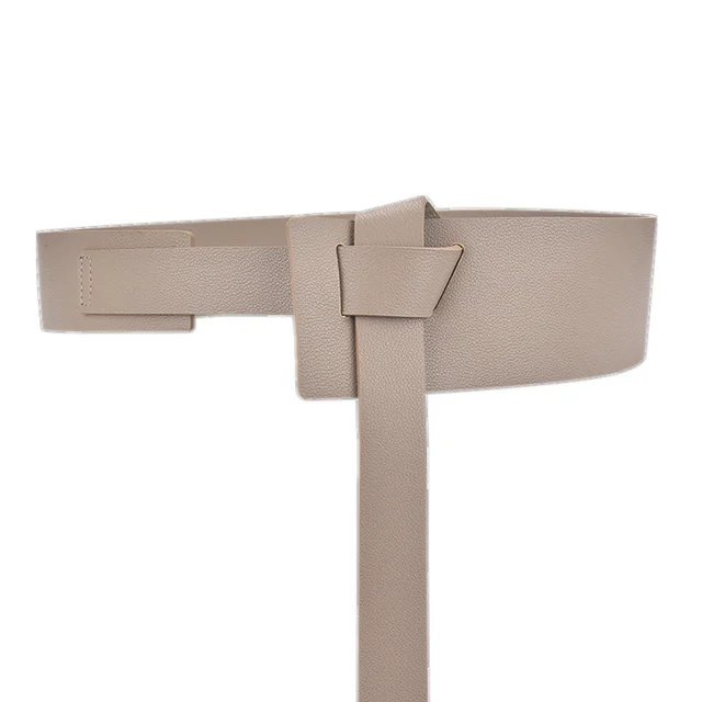 Women's Wide Waist Seal Decorative Shirt Knotted Waist Girdling Band Beige - Shop at LoveMi