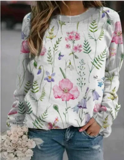 3D Round Neck Sweater Women's Fresh Flower Figure Ffy23050601 L - Shop at LoveMi