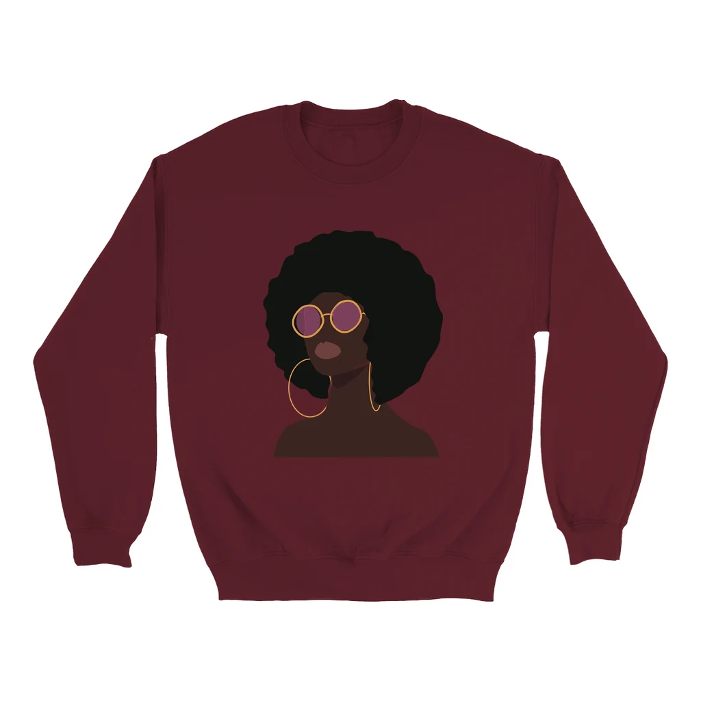 European And American Digital Printed Round Neck Sweatshirt - Wine Red