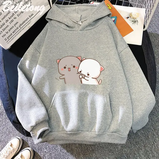 Women's Cartoon Printed Casual Hoodie Gray - Shop at LoveMi