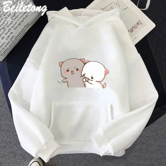 Women's Cartoon Printed Casual Hoodie White - Shop at LoveMi