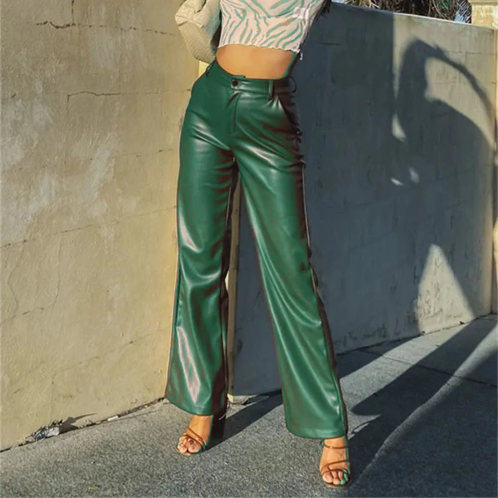Women's High Elastic PU Leather Pants Leggings Green - Shop at LoveMi