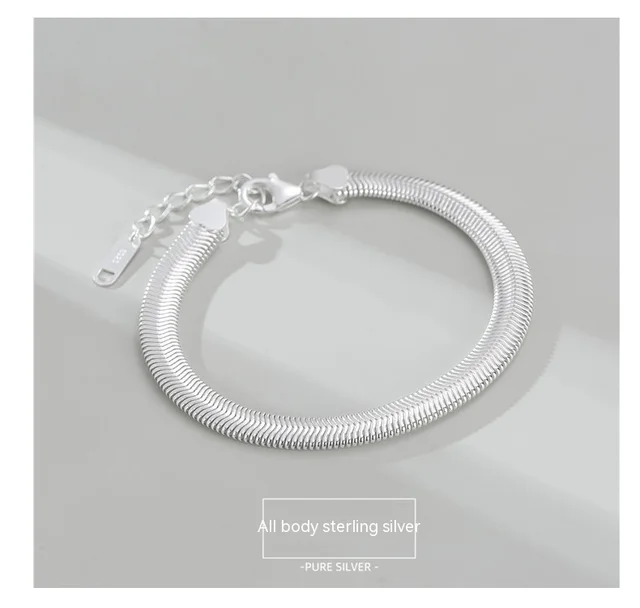 S925 Sterling Silver Korean Style Heavy duty Texture Flat Snake Wide Chain 3 Sl21 Silver - Shop at LoveMi