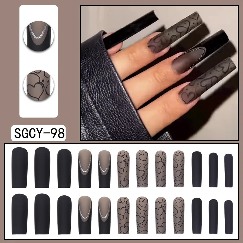 Cross border Black Matte Dark Series European, American And French Style Nail Tip Long Wearable Water Pipe Nail Press On Nails Sgcy 98 - Shop at LoveMi