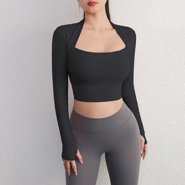 With Chest Pad Yoga Clothes Cropped Quick Dry Training Top Black - Shop at LoveMi