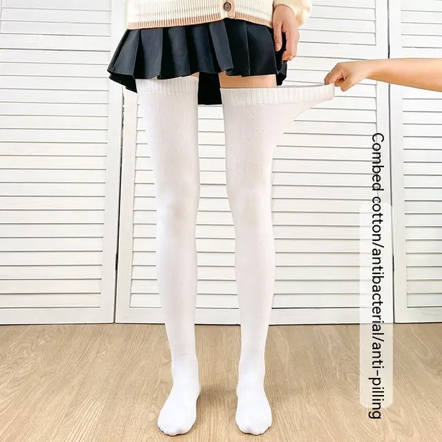 Lengthened Overknee Plus sized Silicone Non slip High top Cotton Socks White - Shop at LoveMi