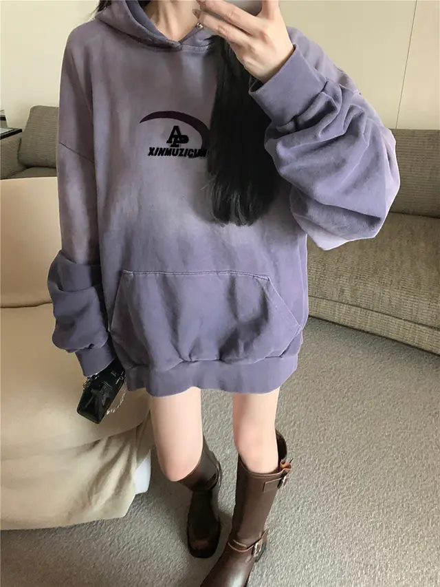 Baby Velvet Gradient Hoodie For Women Purple - Shop at LoveMi