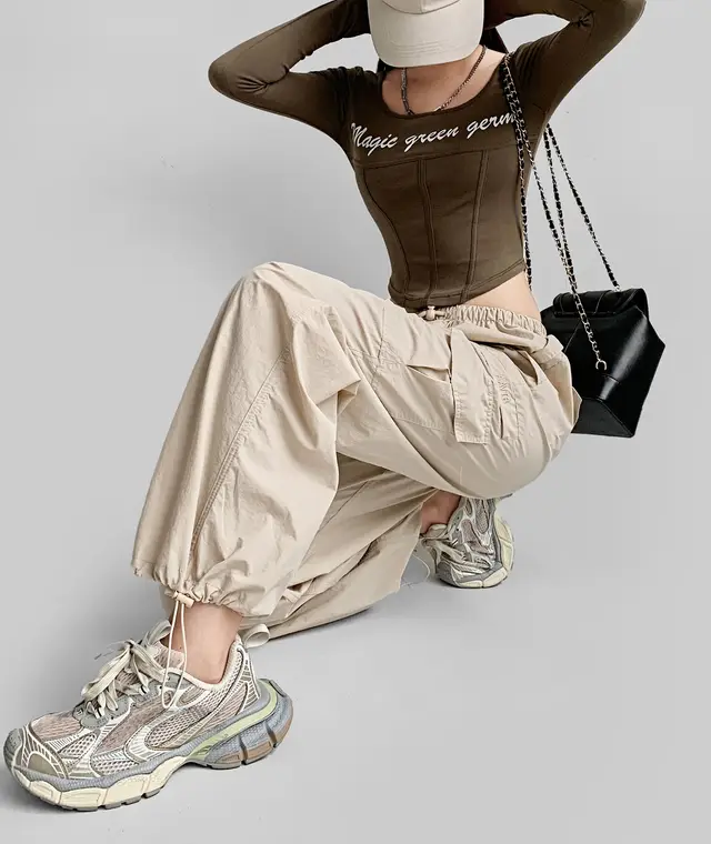 American Drawstring Overalls Women Apricot - Shop at LoveMi