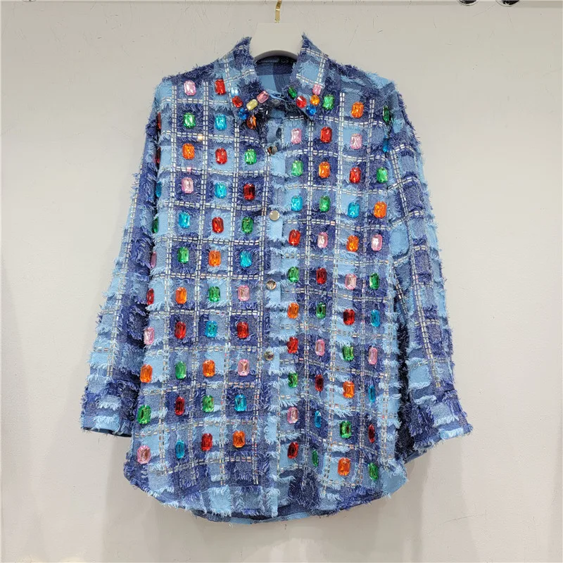 Chessboard Plaid Blue Plaid Shirt Women's Design Sense Niche Blue - Shop at LoveMi