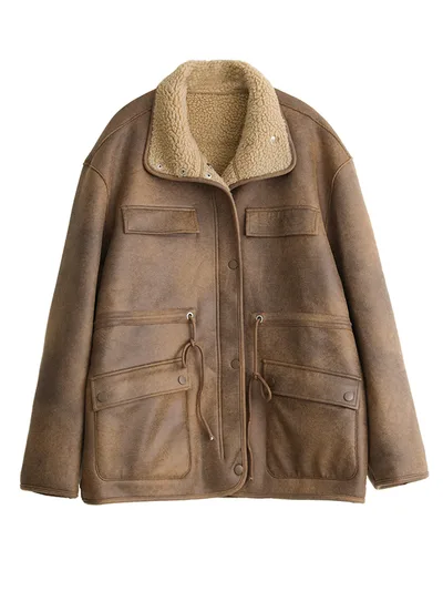 Women's Motorcycle Clothing Suede Lamb Wool Reverse Coat Brown - Shop at LoveMi