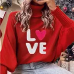 European And American Valentine's Day LOVE Red High Collar Sweater - Red