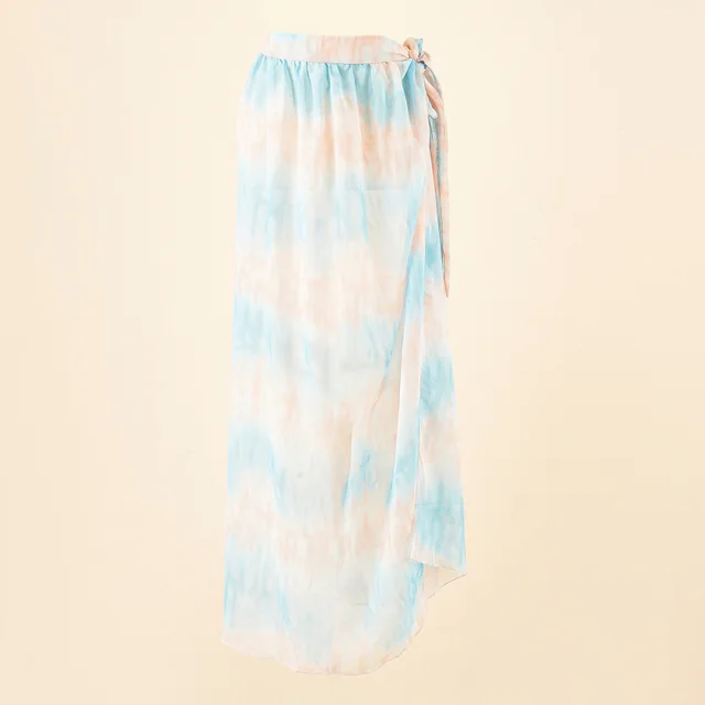 Vacation Chiffon Printed Tie dye Lace up Beach Wrap Skirt Striped Gradient - Shop at LoveMi
