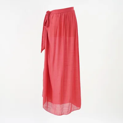 Vacation Chiffon Printed Tie dye Lace up Beach Wrap Skirt Watermelon Red - Shop at LoveMi
