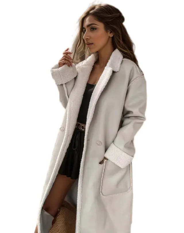 Casual Leather Thickened Trench Coat Loose Fashionable Jacket White - Shop at LoveMi