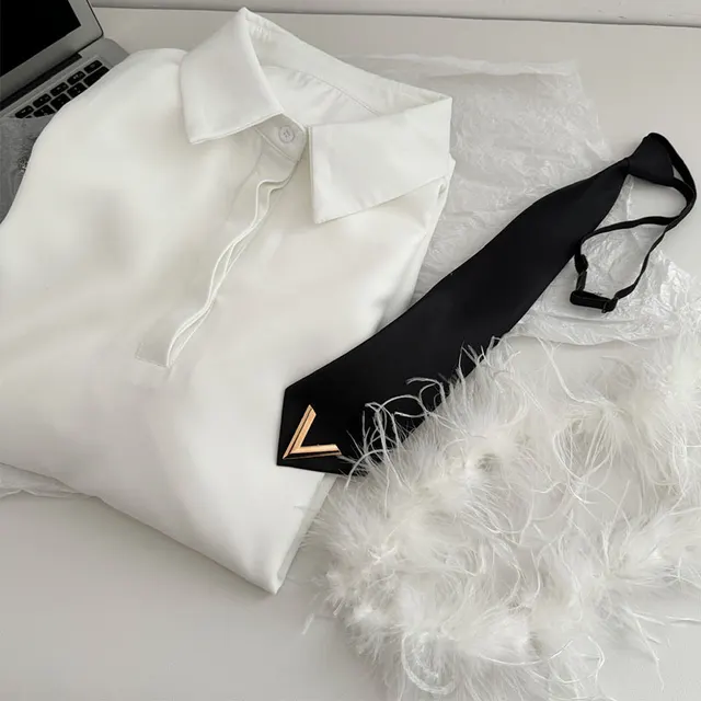 Spring Lapel Environmental Protection Ostrich Feather Decorative Long Sleeve With Tie Age reducing Gold Style Dress White With Tie Fur - Shop at LoveMi