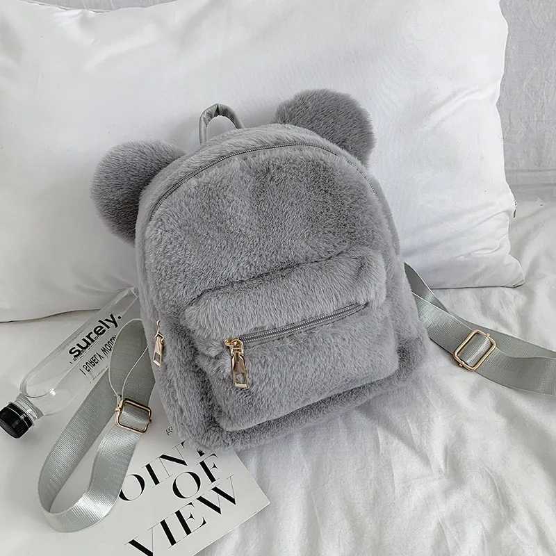 Plush Backpack Autumn And Winter New Cute Fashion Gray - Shop at LoveMi