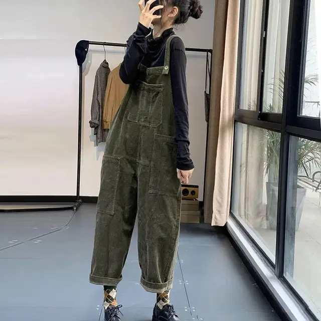European And American Women's Clothing Pocket Casual Long Suspender Pants Army Green - Shop at LoveMi