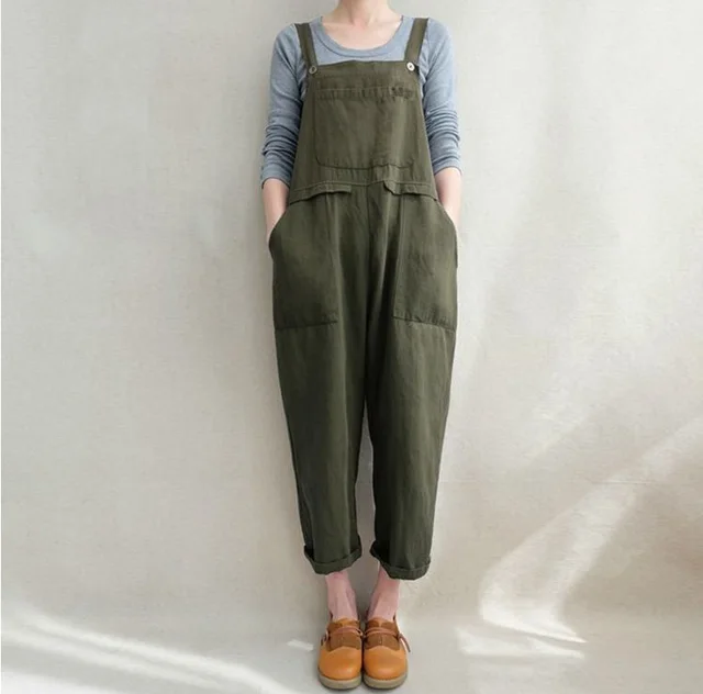 European And American Women's Clothing Pocket Casual Long Suspender Pants Green - Shop at LoveMi