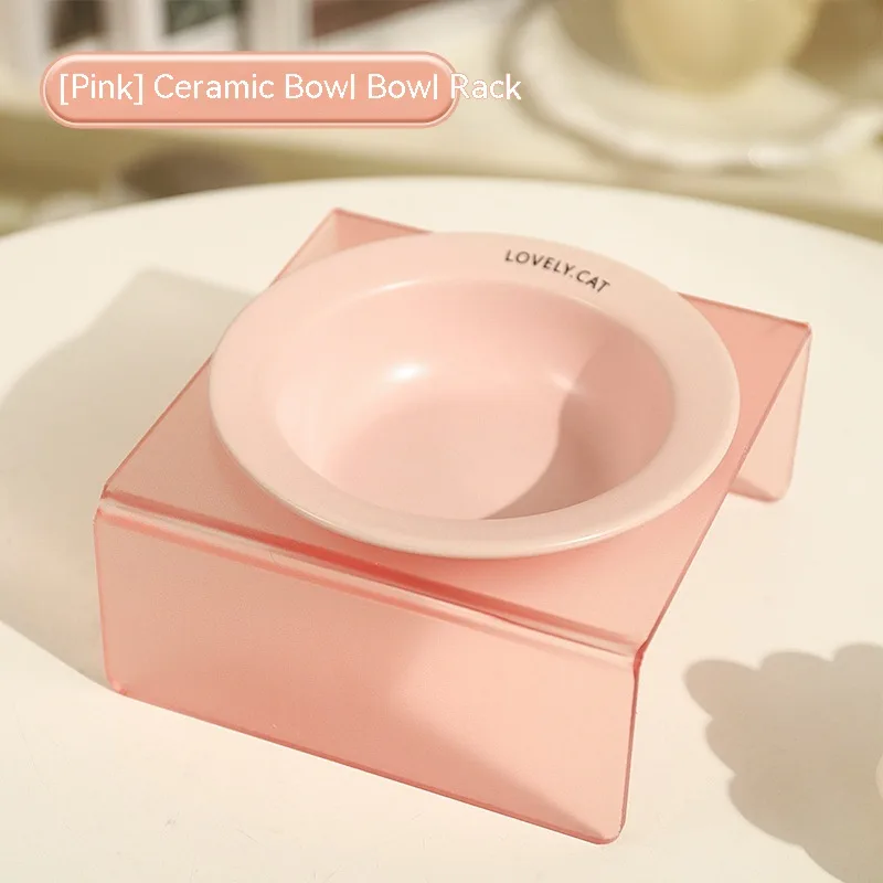 Pet Bowl High Foot Acrylic Rack Cat Ceramic Pink Dish And Rack - Shop at LoveMi