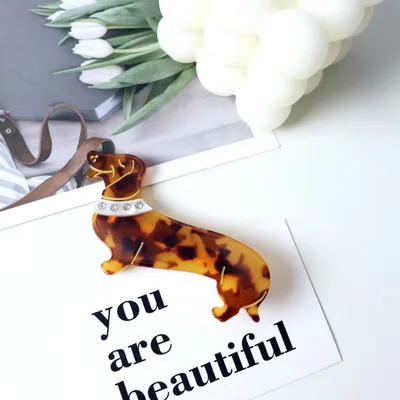 Korean Style Cellulose Acetate Tablets Sausage Dog shaped Barrettes Brown Hawksbill - Shop at LoveMi