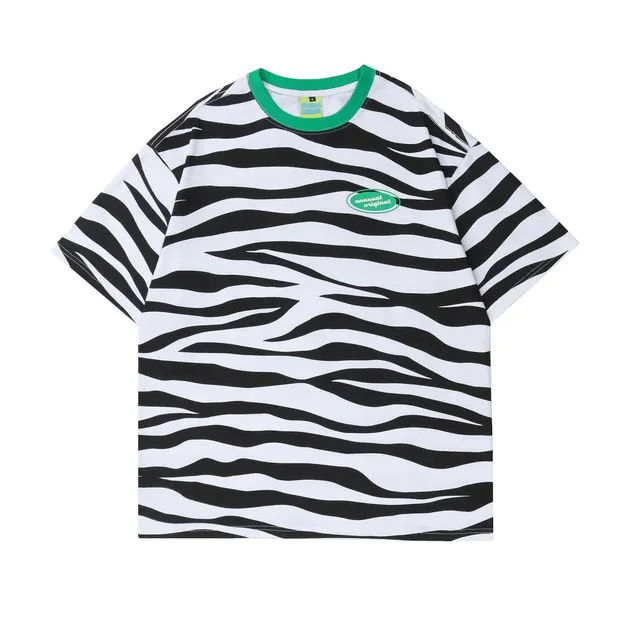 American European And American Harajuku Style Color Block Zebra Pattern Short Sleeve Black And White - Shop at LoveMi