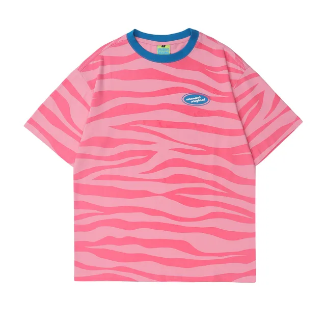 American European And American Harajuku Style Color Block Zebra Pattern Short Sleeve Pink - Shop at LoveMi