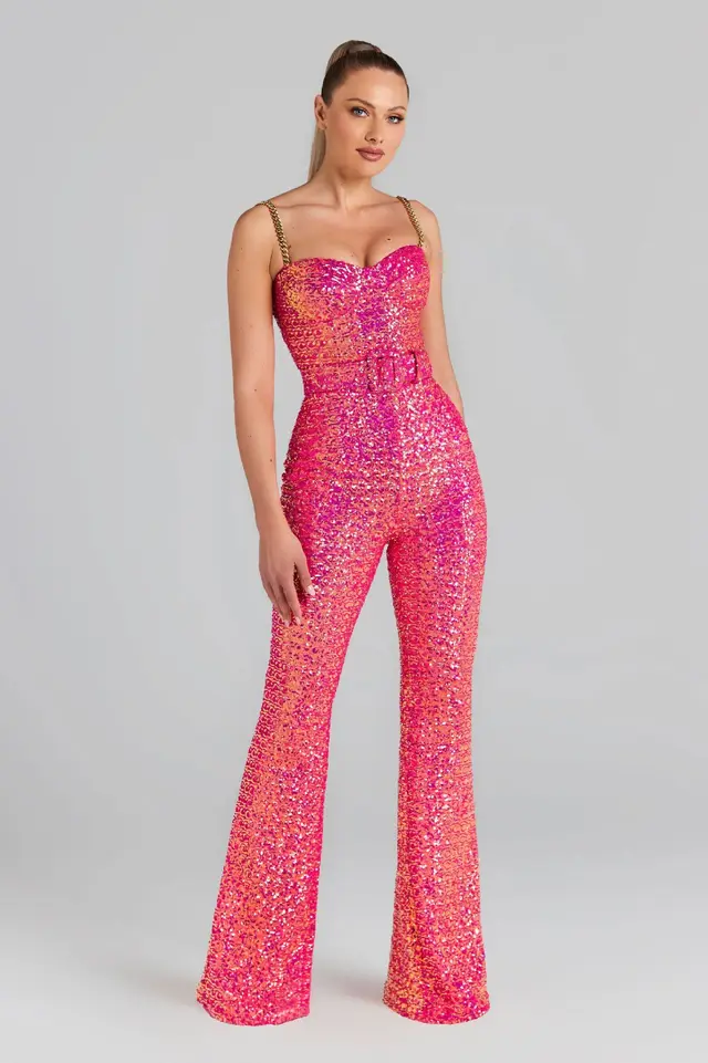 Fashion Women's Sequin Sling Tube Top Jumpsuit Rose Red - Shop at LoveMi
