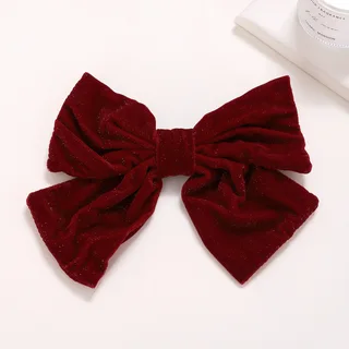 Red Flannel Big Bow Spring Clip Barrettes - Red