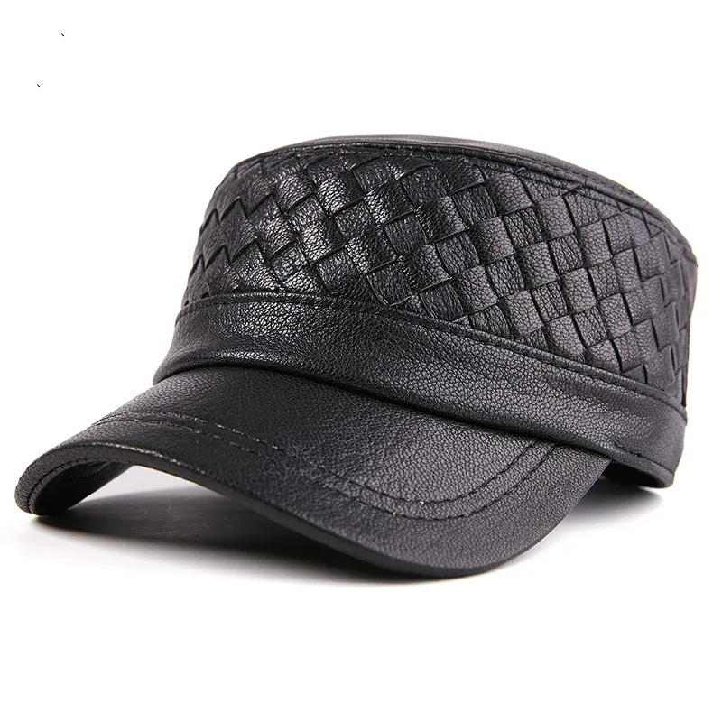 Sheepskin Female British Style Flat top Cap Black Full Grain Sheepskin - Shop at LoveMi