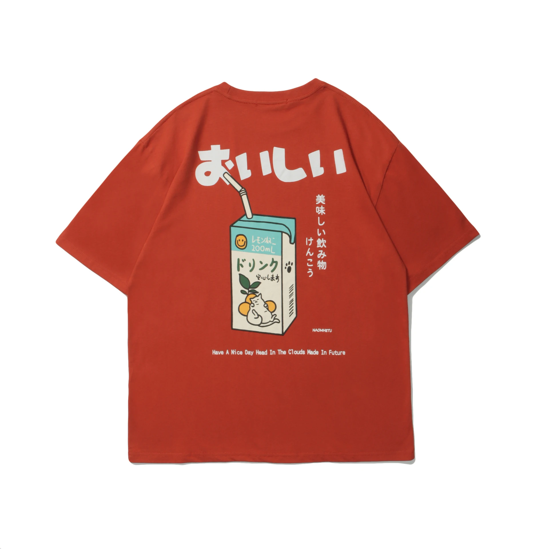 Japanese-style Retro Summer Orange Soda Printed Short Sleeve - Orange