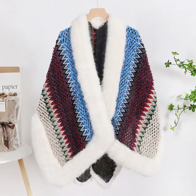 High Environmental Protection Fox Shawl Advanced Socialite Style Thickened Cape Dark Red - Shop at LoveMi