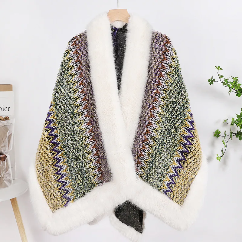 High Environmental Protection Fox Shawl Advanced Socialite Style Thickened Cape Matcha 140Cm - Shop at LoveMi