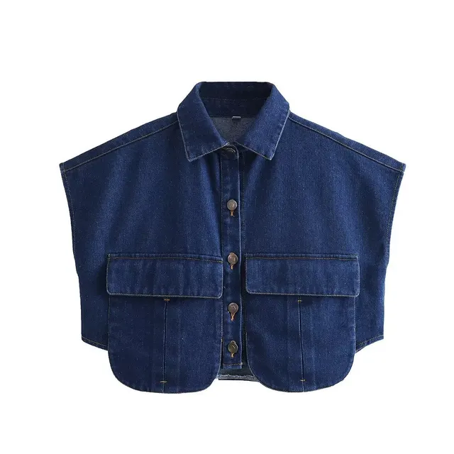 European And American Style Lapel T shirt Shory Style Denim Shirt Dark Blue - Shop at LoveMi