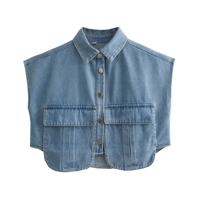 European And American Style Lapel T shirt Shory Style Denim Shirt Light Blue - Shop at LoveMi