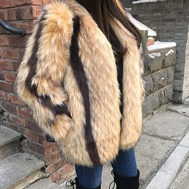 Artificial Fox Fur Marbled Fur Coat Mixed Color - Shop at LoveMi