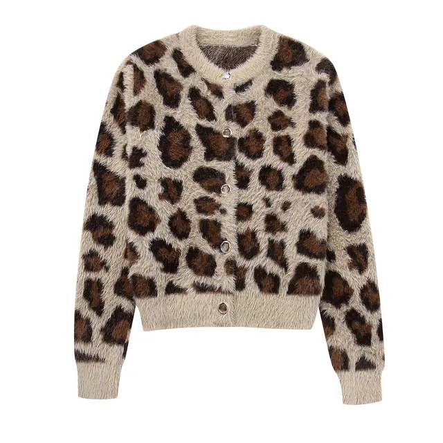 Leisure Animal Pattern Jacquard Artificial Fur Effect Knitted Coat Picture Color - Shop at LoveMi