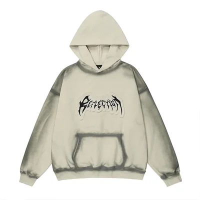 European And American Embroidered Frayed Hem Design Hoodie Apricot - Shop at LoveMi