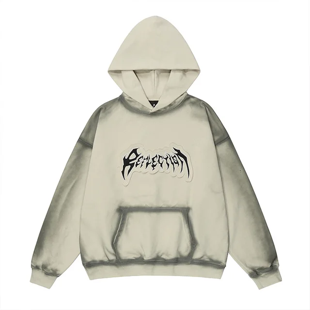 European And American Embroidered Frayed Hem Design Hoodie Apricot - Shop at LoveMi