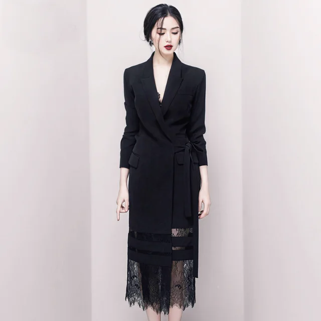 Lace Long Patchwork Suit Skirt Black Dress Black - Shop at LoveMi