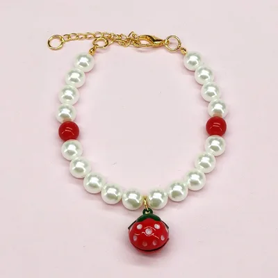 Pet Necklace Cat Bell Ornament Christmas Product Red And White Strawberry - Shop at LoveMi