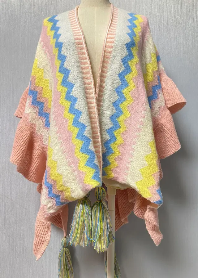 New Tassel Wooden Ear Internet Celebrity Shawl Outer Match Cloak Pink White - Shop at LoveMi