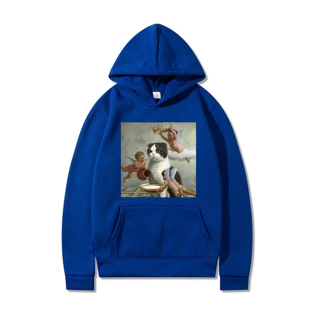 Sweatshirt Angel And Cat Printing Sweater Couple Blue - Shop at LoveMi