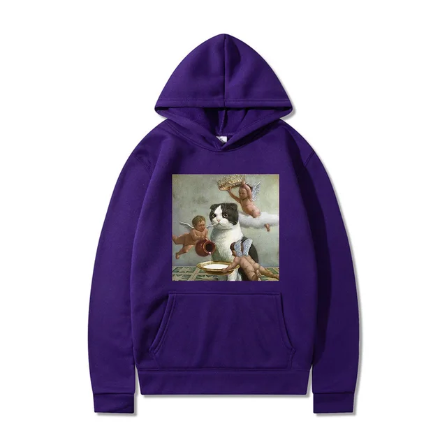Sweatshirt Angel And Cat Printing Sweater Couple Purple - Shop at LoveMi