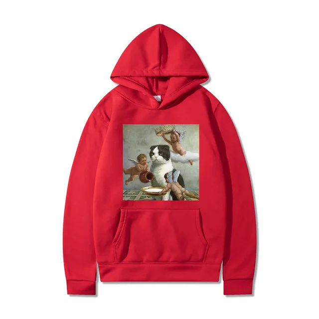 Sweatshirt Angel And Cat Printing Sweater Couple Red - Shop at LoveMi